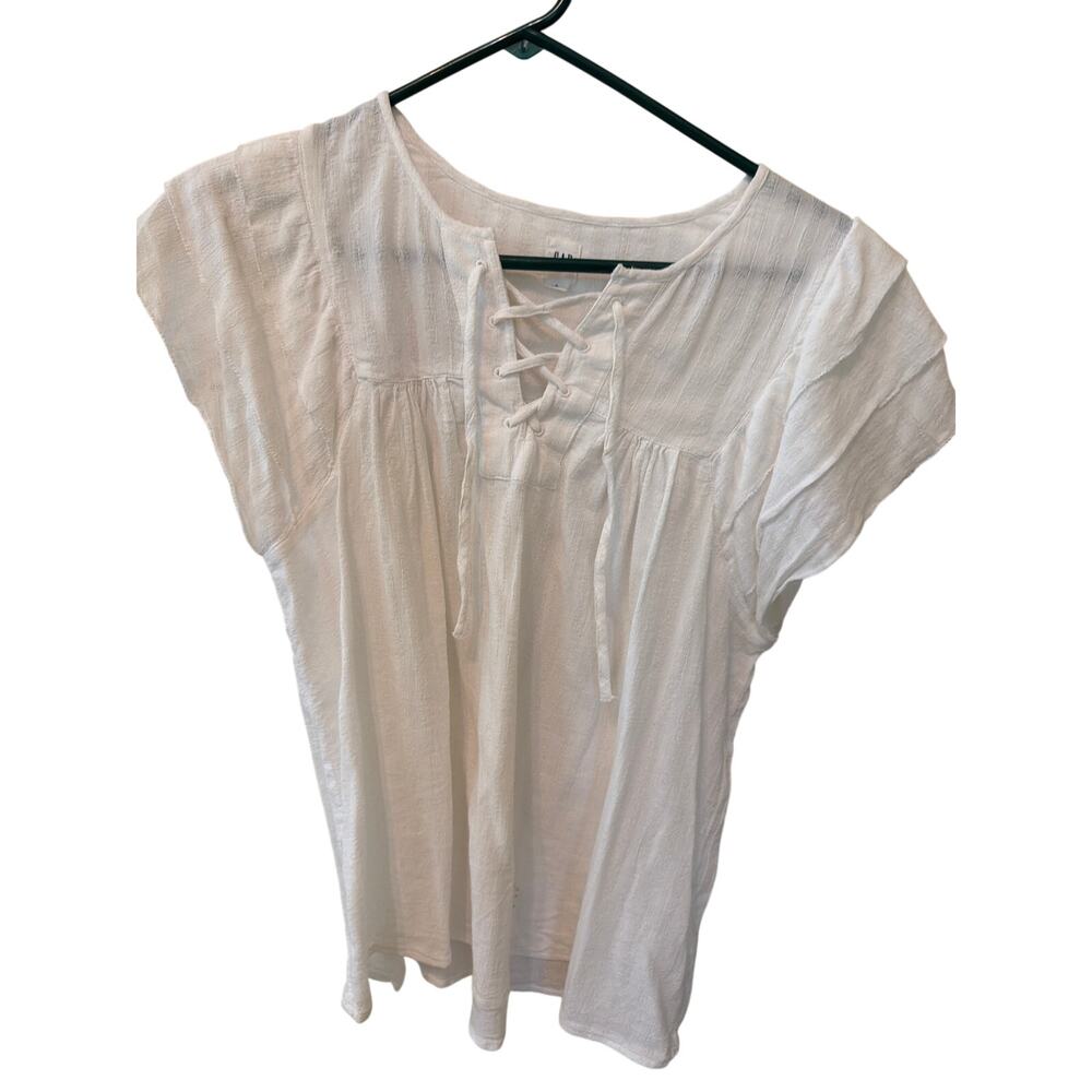 Gap White Blouse Women's Size Small 100% Cotton Cottagecore Flowy Boho Chic